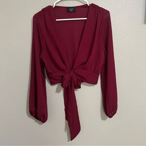 VICI burgundy plunge v neck tie front blouse women’s size small